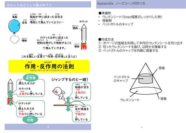 子供向け教材（左）と指導者向け教材（右）の一例