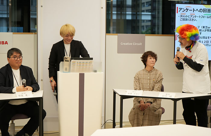 パネルディスカッションの様子 LGBTQ+当事者 東芝 齊藤勇一さん(左) 支援者(アライ)代表 IHI 後藤さおりさん(右)