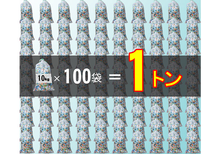 Collecting a cumulative total of one ton of plastic bottle caps