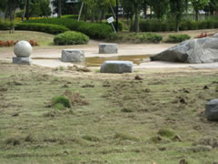 公園芝生の除染実験（福島県郡山市）