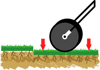ローラーで芝草を土壌に押さえつけているイラスト