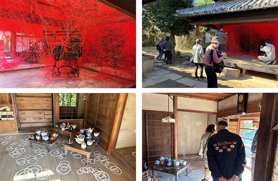 各島での作品展示と来場者見学の様子