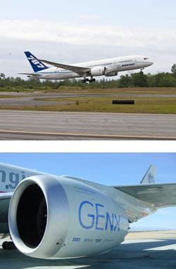国際共同開発に参加している最新型ジェットエンジン「GEnx」搭載のボーイング787の初飛行が成功 国際共同開発に参加している最新型ジェットエンジン「GEnx」搭載のボーイング787の初飛行が成功
